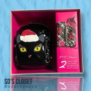 NWT Betsey Johnson Meowy Christmas Mini Backpack and Card Holder